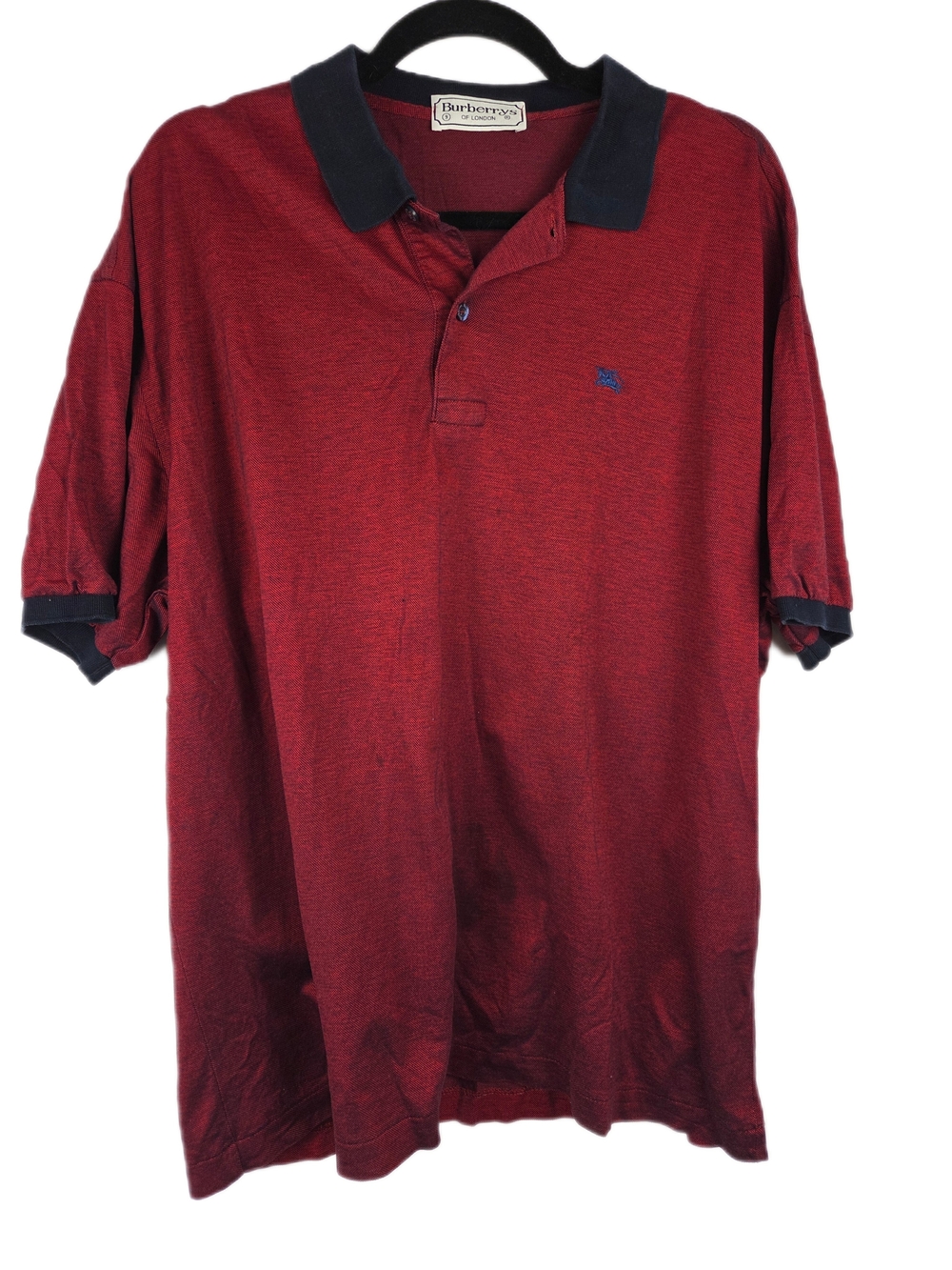 Vintage Burberrys of London Men's Polo Shirt Red Blue Micro-Check